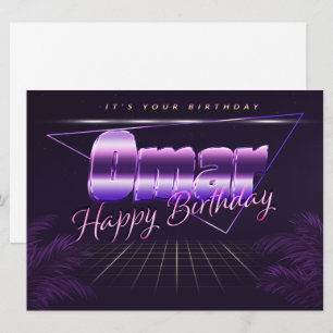 Omar Nom Prénom lila retro Carte Anniversaire