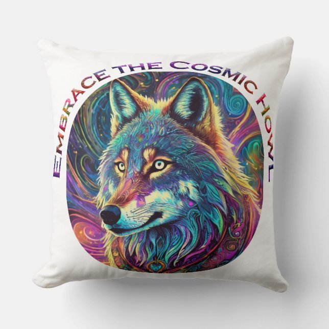 Omarm de Kosmische Howl Wolf Kussen (Voorkant)