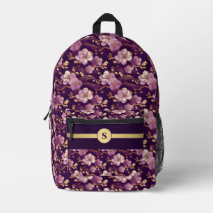 Omarm Elegantie: Gepersonaliseerd Paars & Goud Azi Bedrukte Rugzak