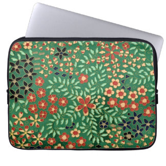 Omarm elegantie: groene Japanse bloemen Laptop Sleeve