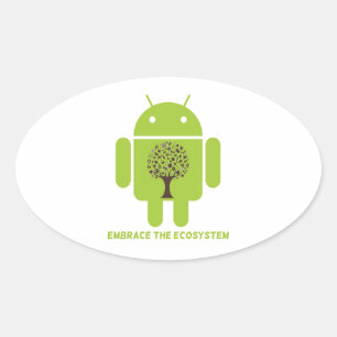 Omarm het ecosysteem (Android Bug Droid Oak Tree) Ovale Sticker