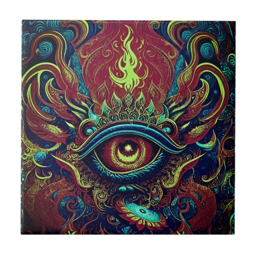 Omarm het visionaire Abstracte vlammende oog Tegeltje (Voorkant)
