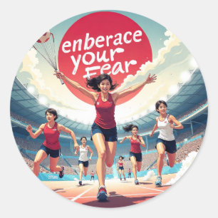 Omarm je angst - Kawaii Motivatie Runner Ronde Sticker
