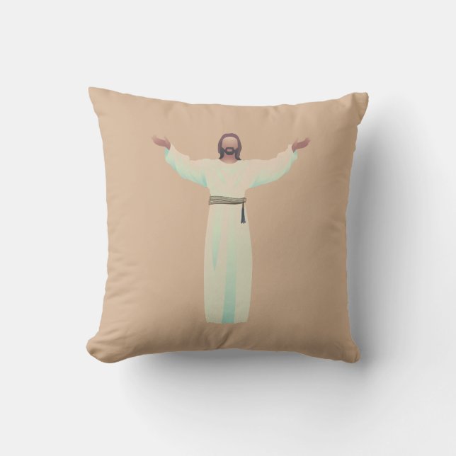 Omarm Jezus - gooi kussen in Tan, Christelijke Gif (Voorkant)