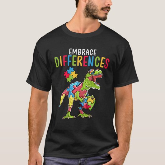 Omarm Verschillen Dinosaurus T Rex Puzzel Autisme T-shirt (Voorkant)