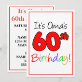 Oma's 60e mijlpaal verjaardagsfeest kaart (Voorkant / Achterkant)