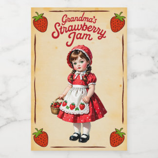 Oma's Aardbeienjam Vintage Voedsetiket Voedselcontainer Etiket