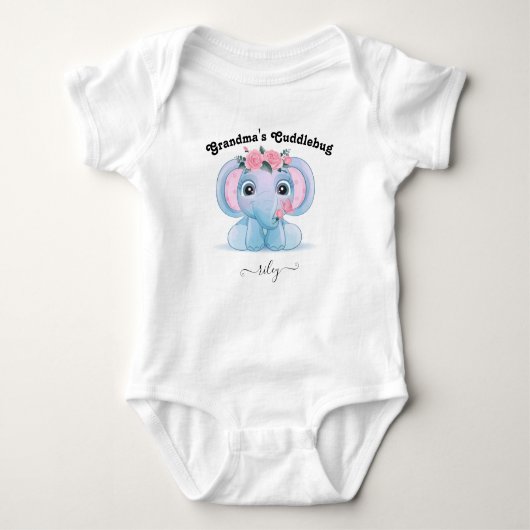 Oma's Cuddlebug met Baby Name Cute Elephant Romper (Voorkant)