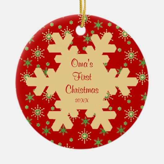 Oma's eerste kerstboomschildertje keramisch ornament (Voorkant)