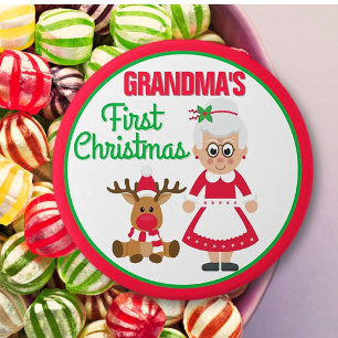 Oma's eerste kerstknop ronde button 7,6 cm