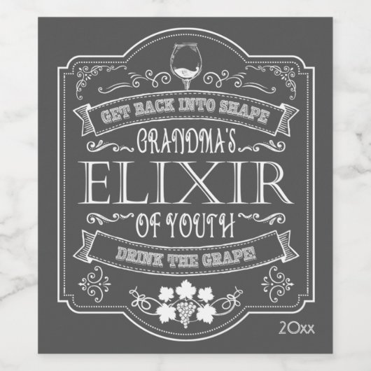Oma's Elixir of Youth, Grappig Wijn Etiket (Enkel label)