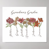 Oma's Flower Garden 6 Grandkids Naam Floral Poster (Voorkant)