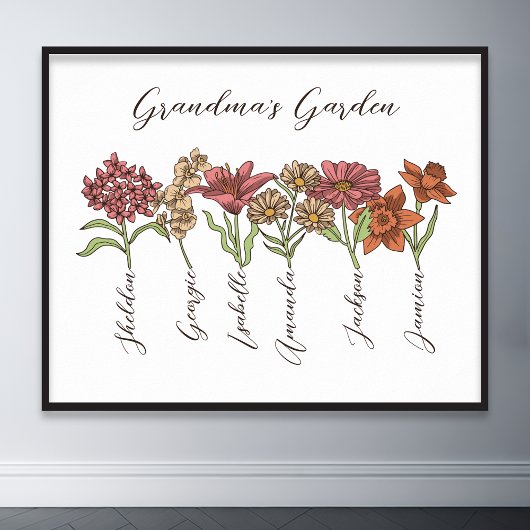 Oma's Flower Garden 6 Grandkids Naam Floral Poster