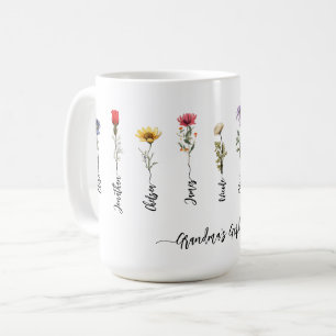 Oma's Garden Custom 9 Namen Script Wildflowers Koffiemok