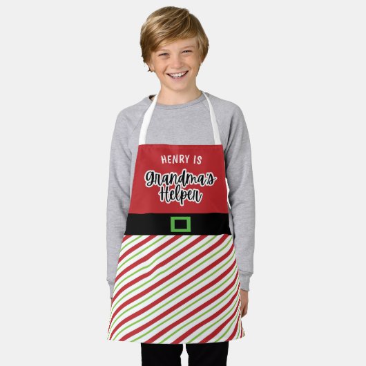 Oma's Helper Rood en Groen Kerstmis Schort (Gedragen)