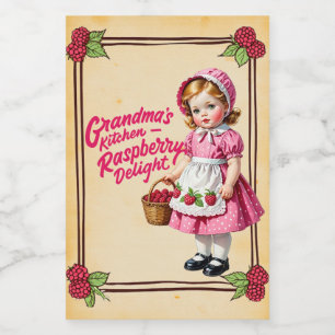 Oma's Keuken Frambozen Genot Vintage Voedselcontainer Etiket