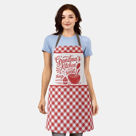 Oma's Keuken Rood Wit Geruit Schort (Gedragen)