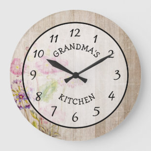 Oma's Kitchen Rustic Floral Wood Clock Grote Klok