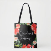 Oma's Knitting Red Waterverf Floral Black Tote Bag (Voorkant)