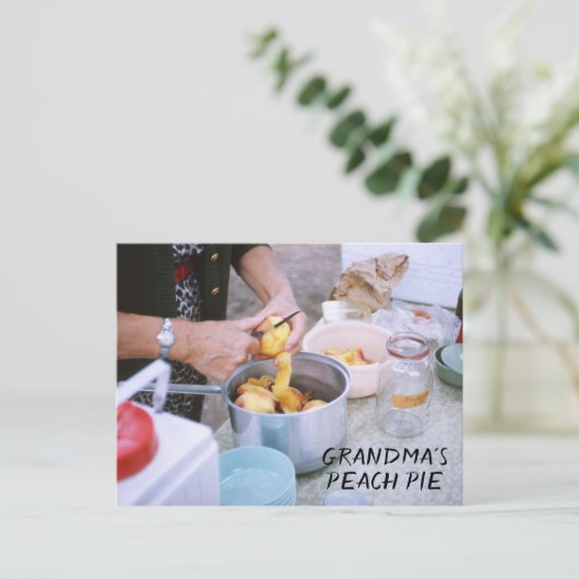 Oma's Peach Pie Recept Verse perziken Briefkaart (Staand voorkant)