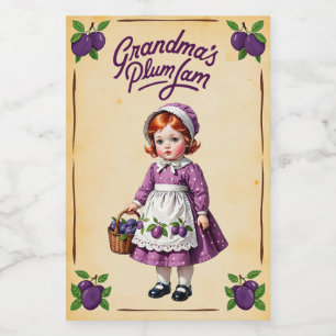 Oma's Pruimenjam Vintage Voedselcontainer Etiket