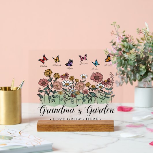 Oma's tuin Modern Keepsake 6 aangepaste namen Acryl Bord (Huwelijk)