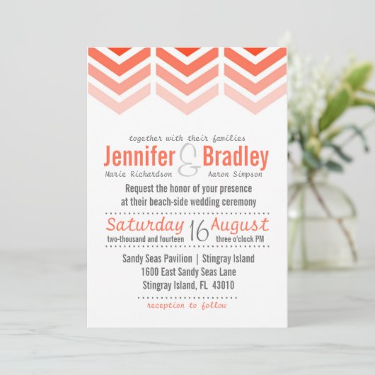 Ombre Arrows Modern Chevron Faire-part de mariage (Debout devant)