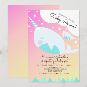 Ombre Baby shower Narwhale en Baby Magical Invita Kaart