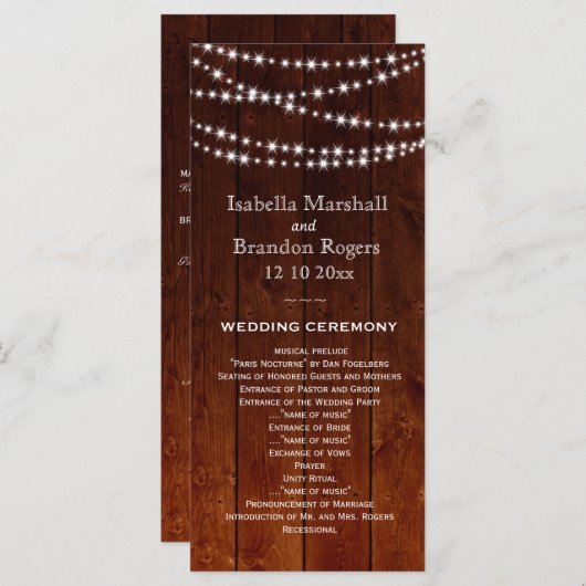 Ombre Barn Board Twinkle Lights Wedding Programme (Devant / Derrière)