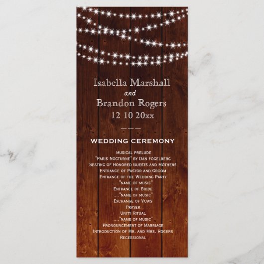 Ombre Barn Board Twinkle Lights Wedding Programme (Devant)