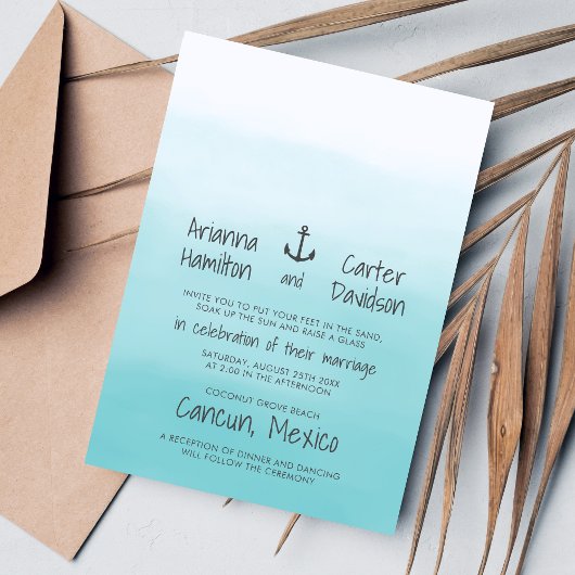 Ombre Beach Destination Ocean Anchor Wedding Kaart