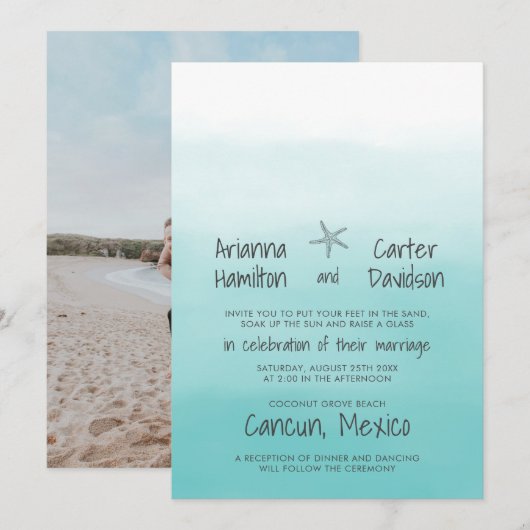 Ombre Beach Destination Ocean Starfish Wedding Kaart (Voorkant / Achterkant)