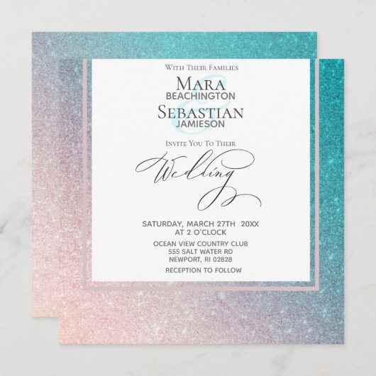 ~* Ombre Beach Glitter Trendy Elegante AR4 Huwelij Kaart (Voorkant / Achterkant)