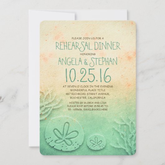 Ombre beach repetitie diner - blauwgroen zanddolla kaart (Voorkant)