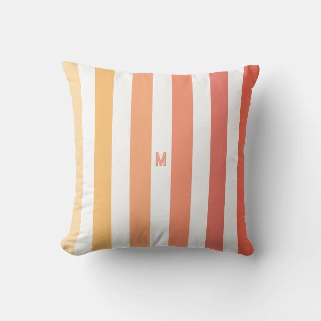 Ombre Beach Sunrise Stripe & Personalized Monogram Buitenkussen (Voorkant)