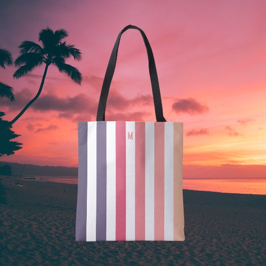 Ombre Beach Sunset Stripe & Personalized Monogram Draagtas