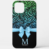 Ombre blauw Glitter Zebra Strepen Bow Monogram Case-Mate iPhone Case (Achterkant)