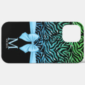 Ombre blauw Glitter Zebra Strepen Bow Monogram Case-Mate iPhone Case (Achterkant (horizontaal))