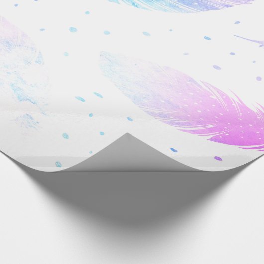 ** Ombre Blauw Roze Magenta Veren op Wit Cadeaupapier (Hoek)