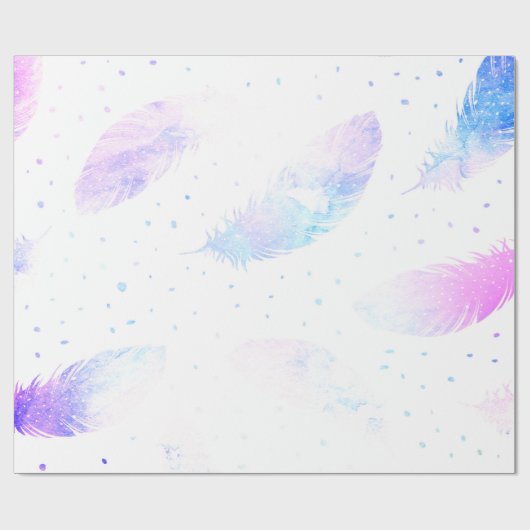 ** Ombre Blauw Roze Magenta Veren op Wit Cadeaupapier (Vlak)