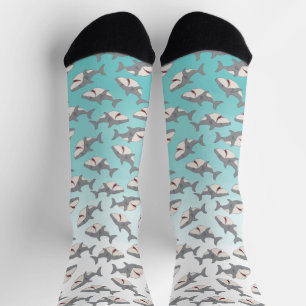 Ombre Blauwe Schattige Cartoon Haai Week Patroon Sokken