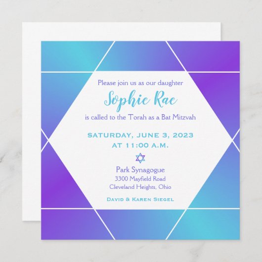 Ombre bleu et violet Star Of David Invitation (Devant / Derrière)