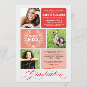 Ombre Blocks Graduation Party Invitation (rood) Kaart