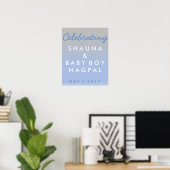 Ombre Blue and Silver Baby Shower Welcome Poster (Bureau à domicile)