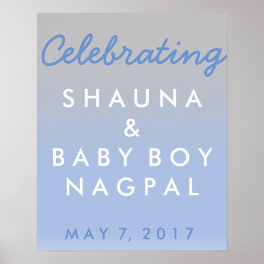 Ombre Blue and Silver Baby Shower Welcome Poster (Devant)