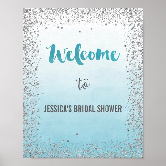Ombre Blue en Silver Welcome Poster Print (Voorkant)