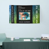 Ombre Blue | Green Faux Glitter Photo Afstuderen Spandoek (Beurs)