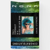 Ombre Blue | Green Faux Glitter Photo Afstuderen Spandoek (Verticaal)