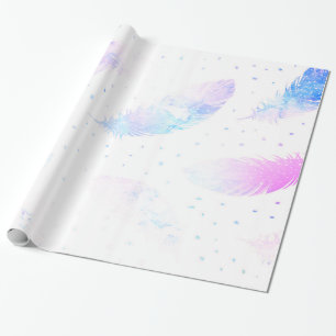 *~* Ombre Blue Pink Magenta Feathers op White Cadeaupapier