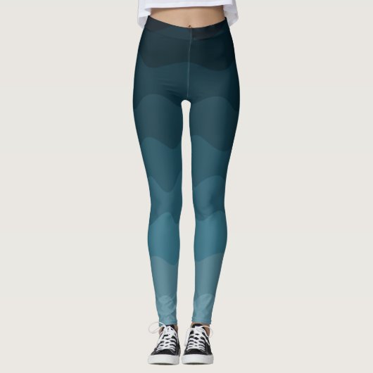 Ombre Blue Waves Pattern Leggings (Voorkant)